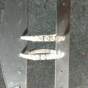 Silver Two Piece Rods w/ Clear Iridescent Stoned Earrings